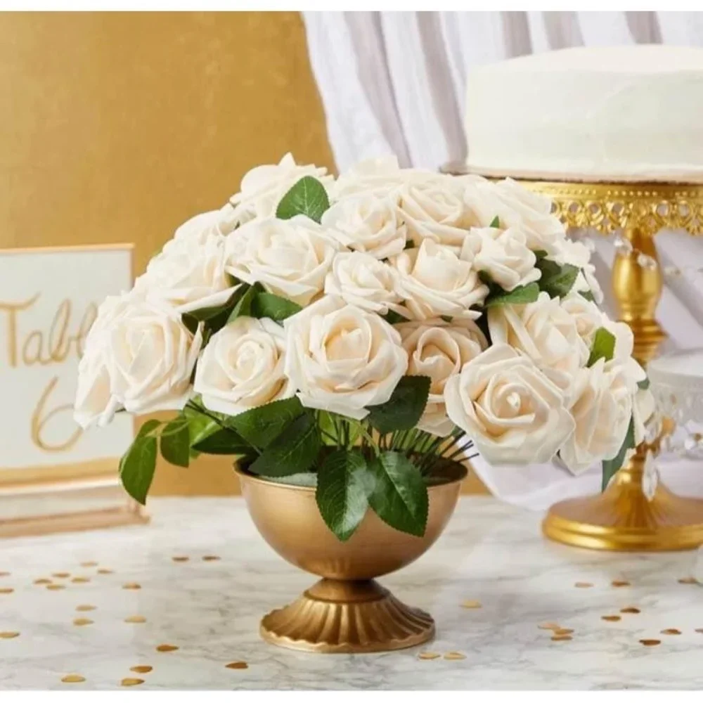 50 count | Champagne Artificial Flower Roses Stems Wedding Party Centerpiece